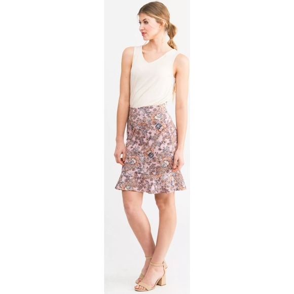Agnes & Dora Flounce Skirt Floral Ruffle Hem Pink Brown Medium‎ M NWT - Picture 1 of 10